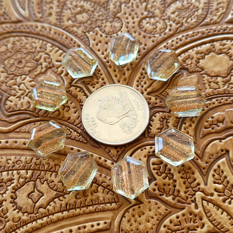 11x14mm Glitter Glass Double Stepped Hexagon (1 pc)