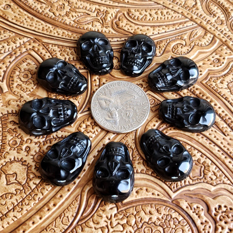 16x22mm Black Obsidian Carved Skull Cabochon (1 pc)