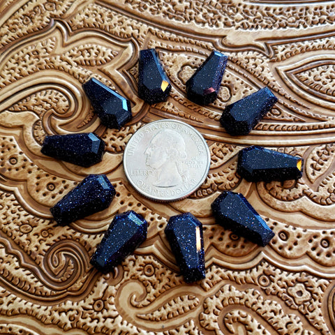 10x17mm Blue Goldstone Double Stepped Coffin Cab (1 pc)