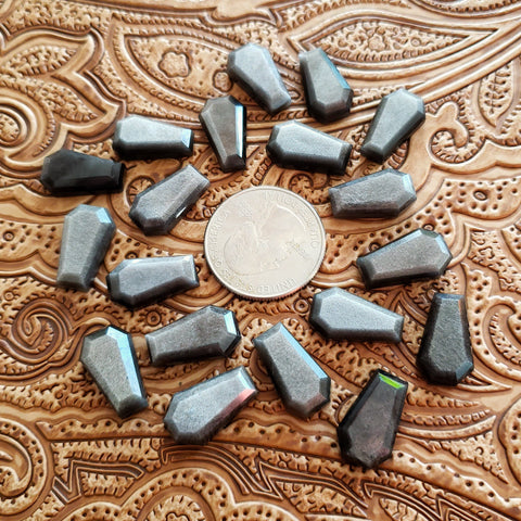 10x17mm Silver Sheen Obsidian Double Stepped Coffin Cab (1 pc)