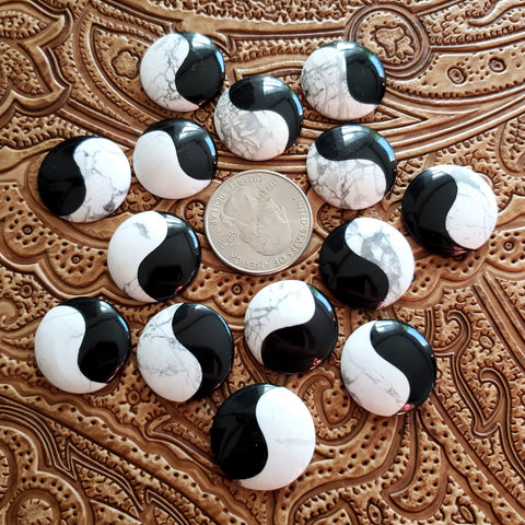 Yin Yang Black Obsidian and White Howlite Intarsia Round Cab (1 pc)