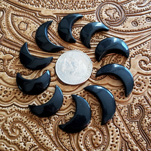 Black Obsidian Carved Crescent Moon Cab (1 pc)