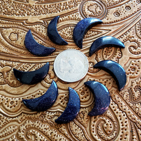 Blue Goldstone Carved Crescent Moon Cab (1 pc)