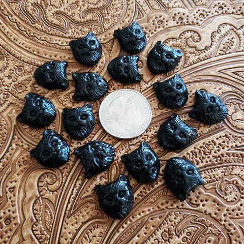 14x16mm Black Obsidian Carved Cat Head Cabochon (1 pc)