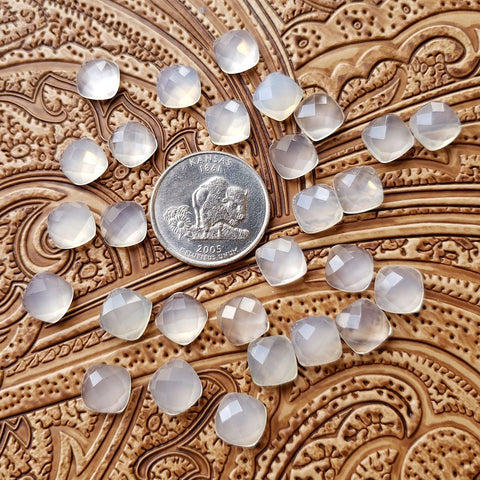9mm White Agate Faceted Cushion Cab (1 Pc)